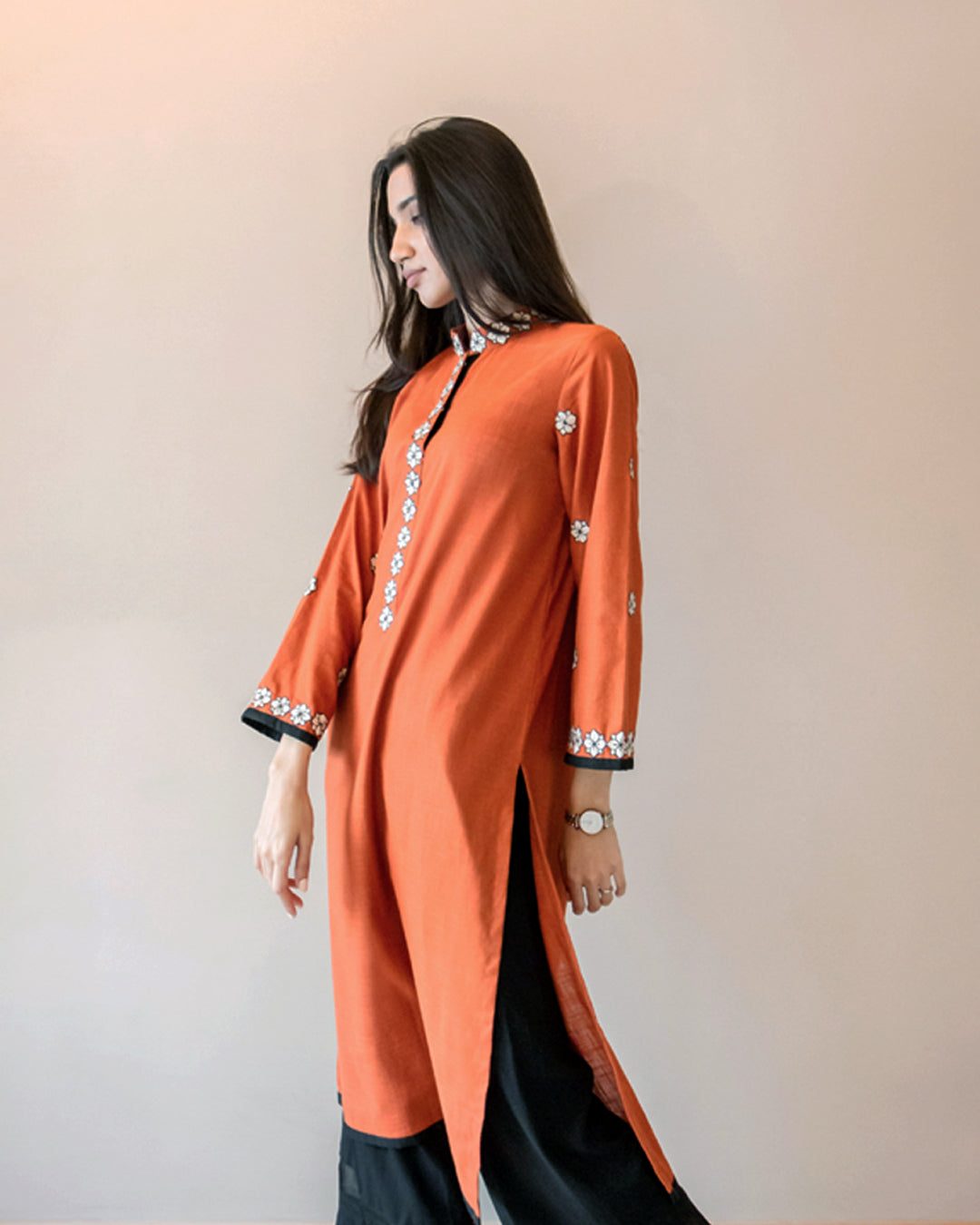 Rust hand embroidered kameez