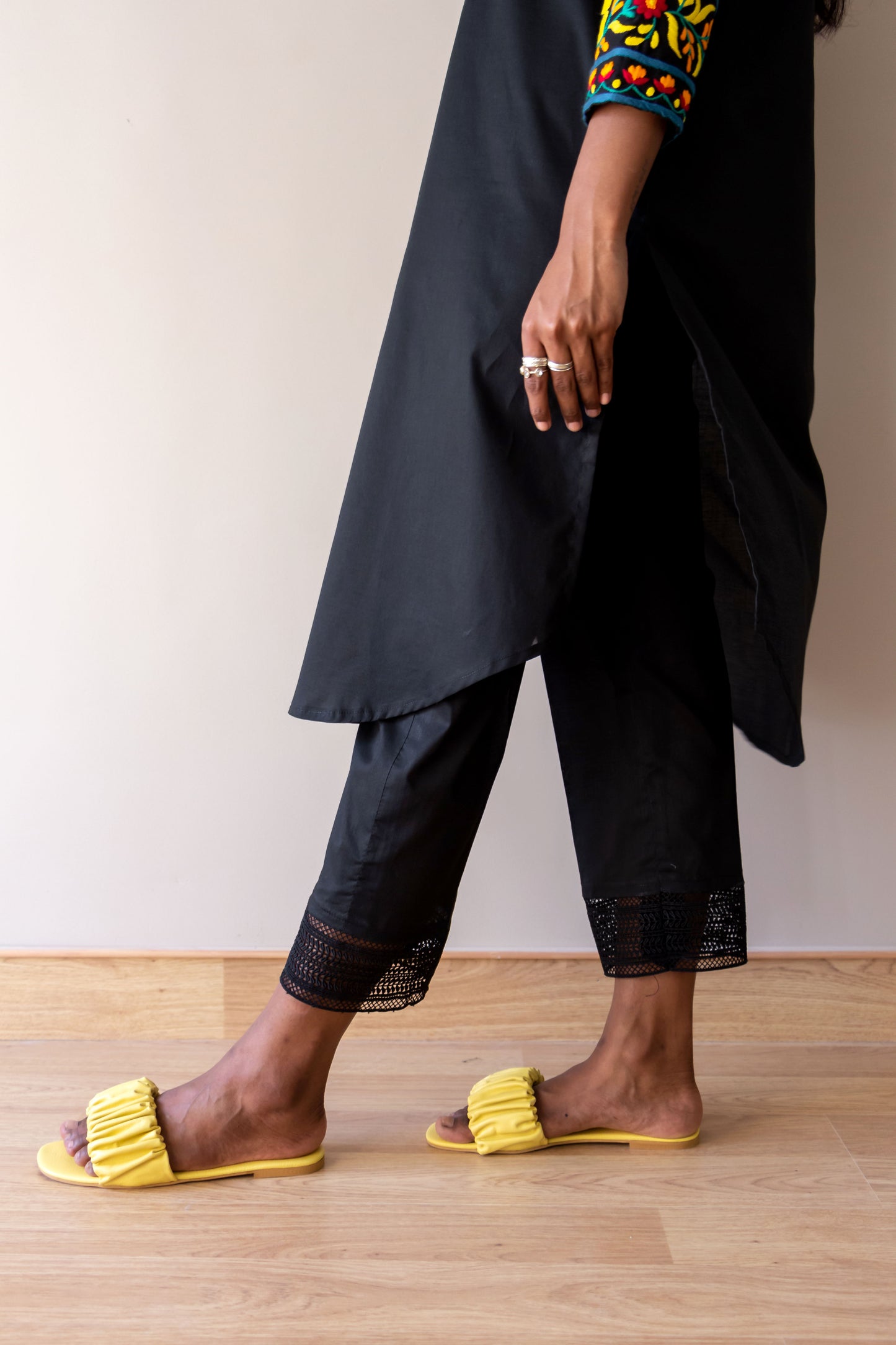 Black hand embroidered set