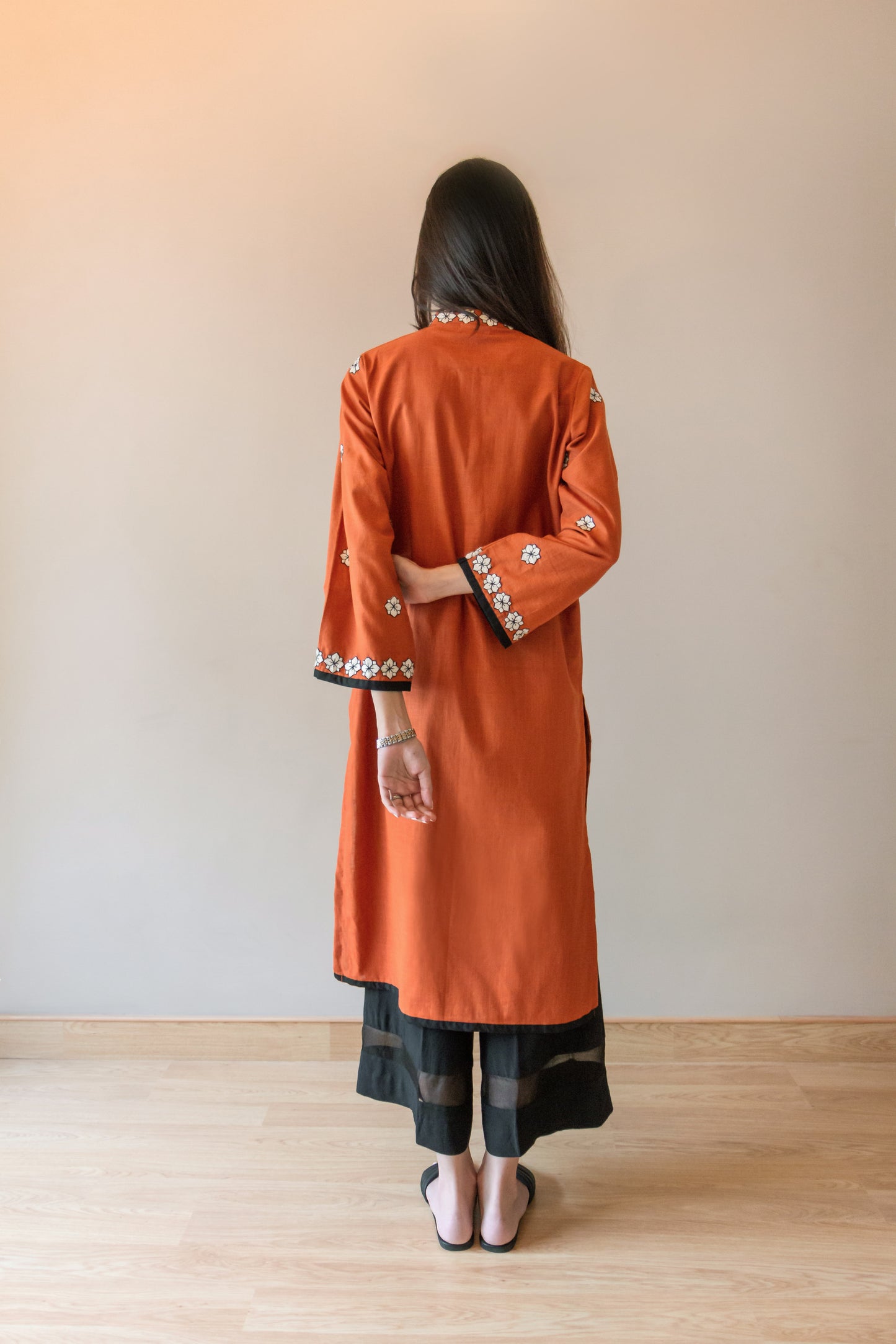 Rust hand embroidered kameez