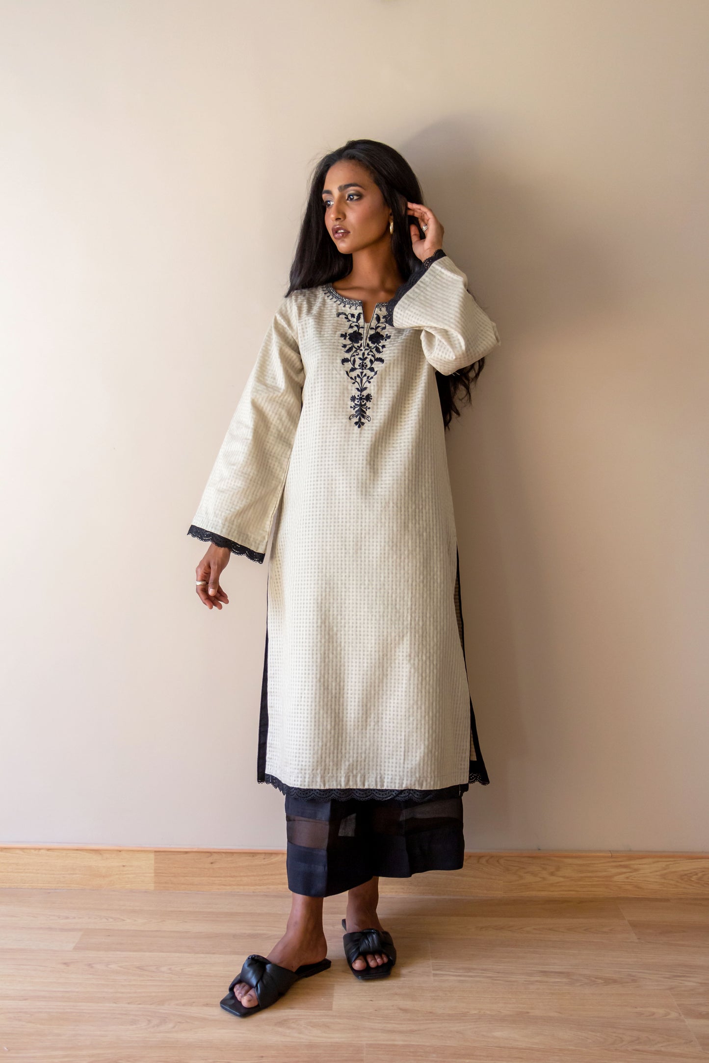 Beige embroidered kameez