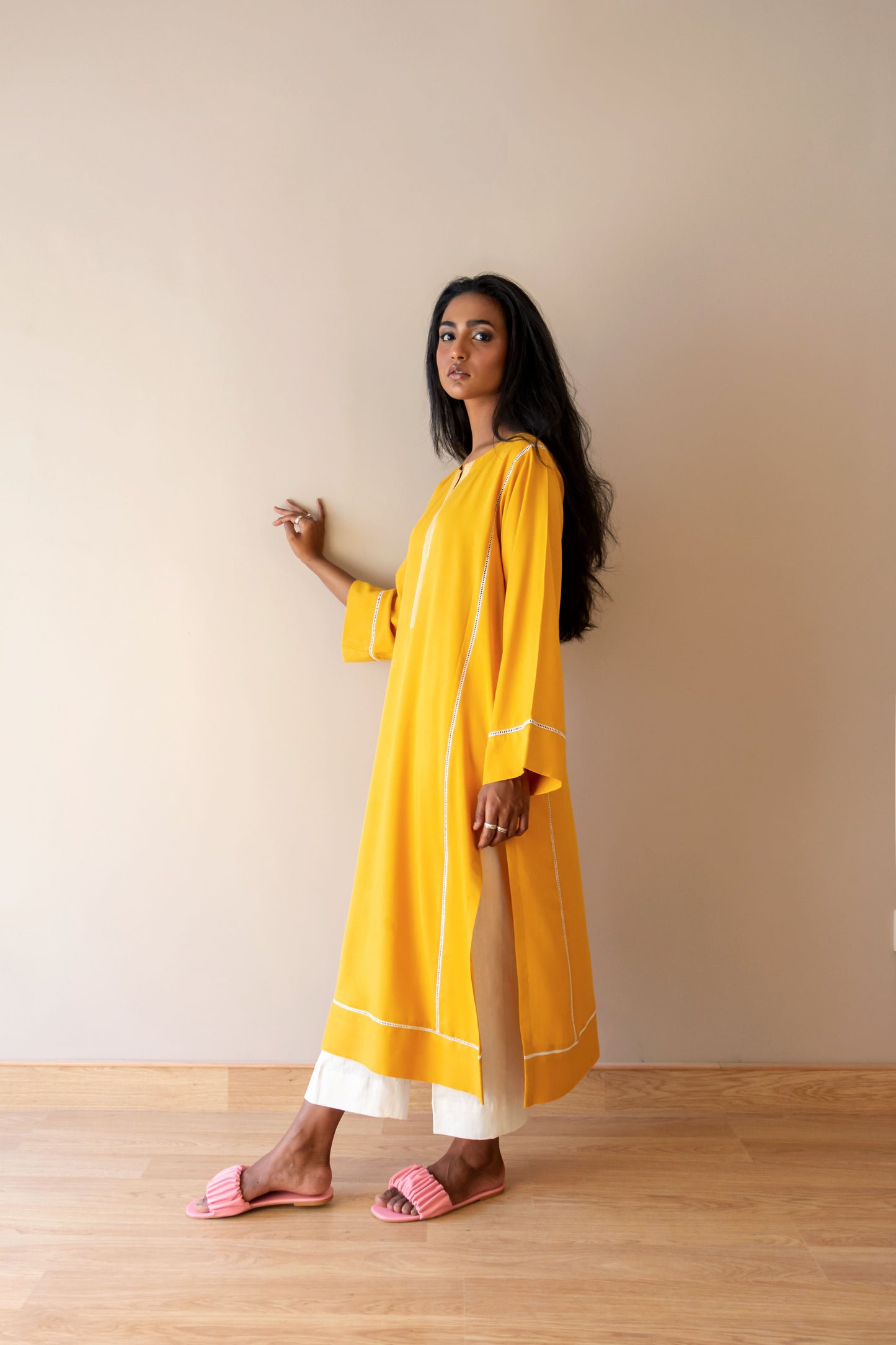 Long yellow linen kameez