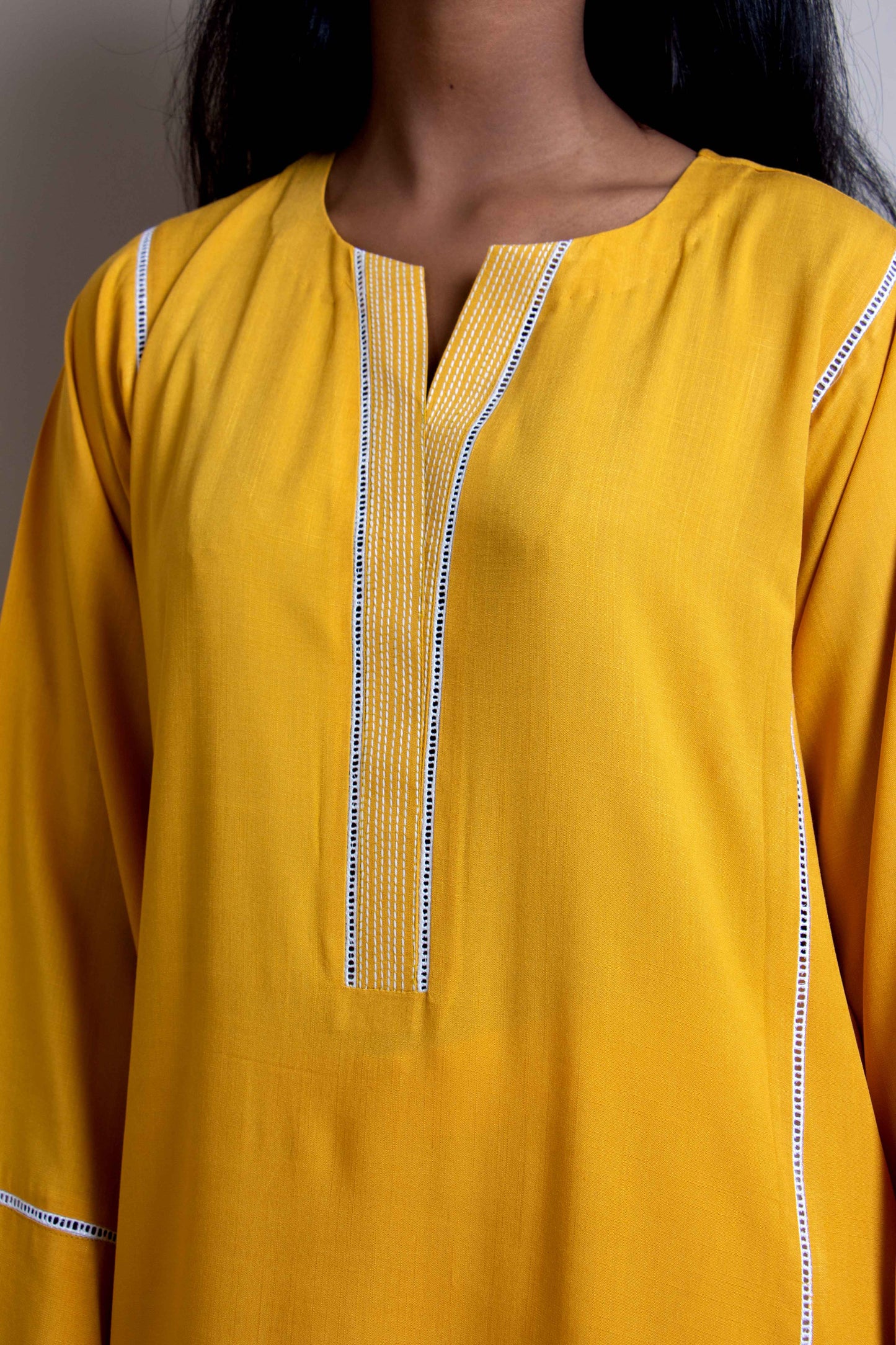 Long yellow linen kameez