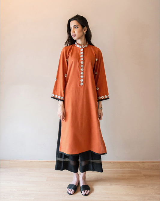 Rust hand embroidered kameez