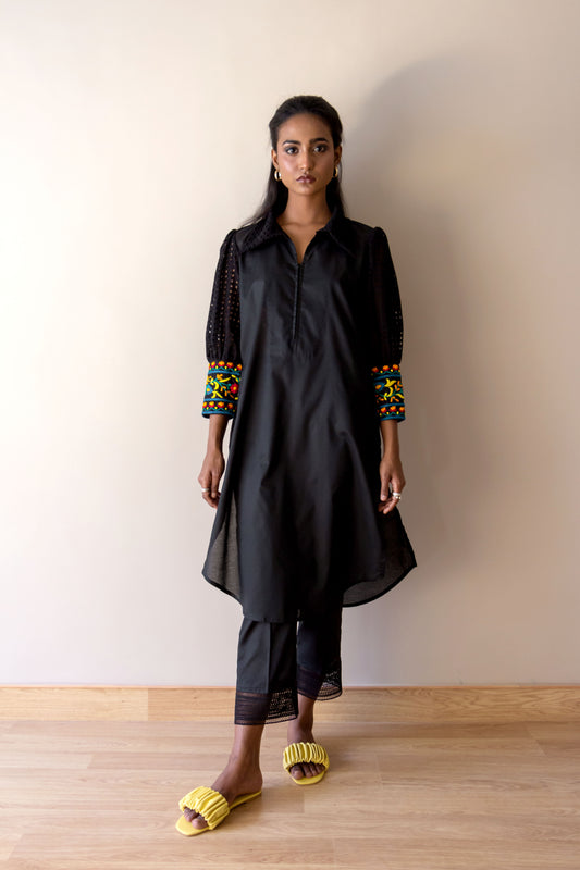 Black hand embroidered set